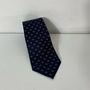 Adolfo Made in USA 100% Silk Necktie Medallion Pattern Mens Neck Tie Blue